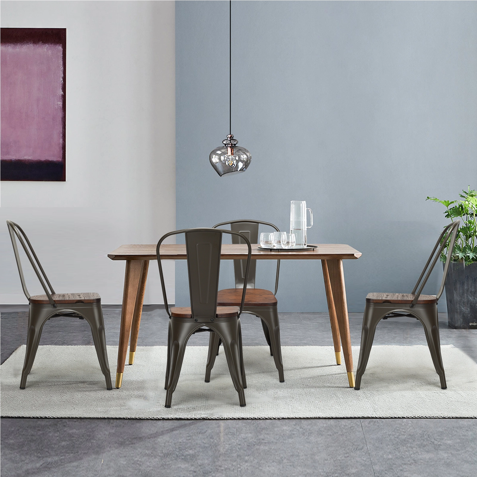 SUGIFT Set of 4 Stackable Metal Wood Dining Chairs 17.7-in Seat Height 300-lb Capacity 17 x 21 x 33-in Dark Green