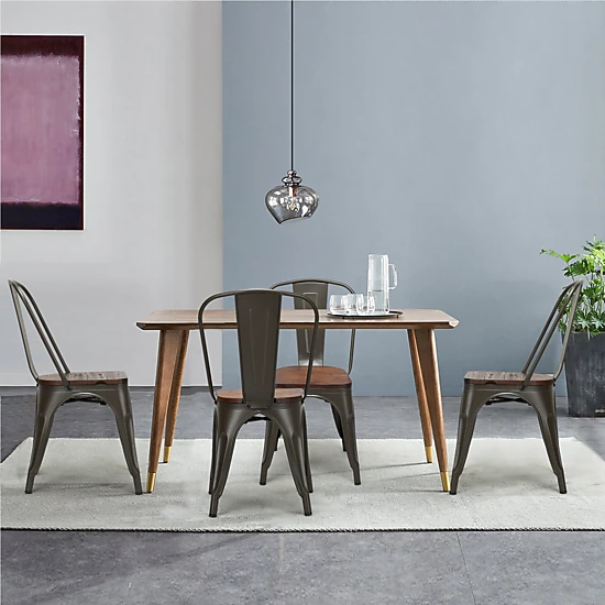 LJG 18 Inch Height Set of 4 Stackable Style Metal Wood Dining Chair