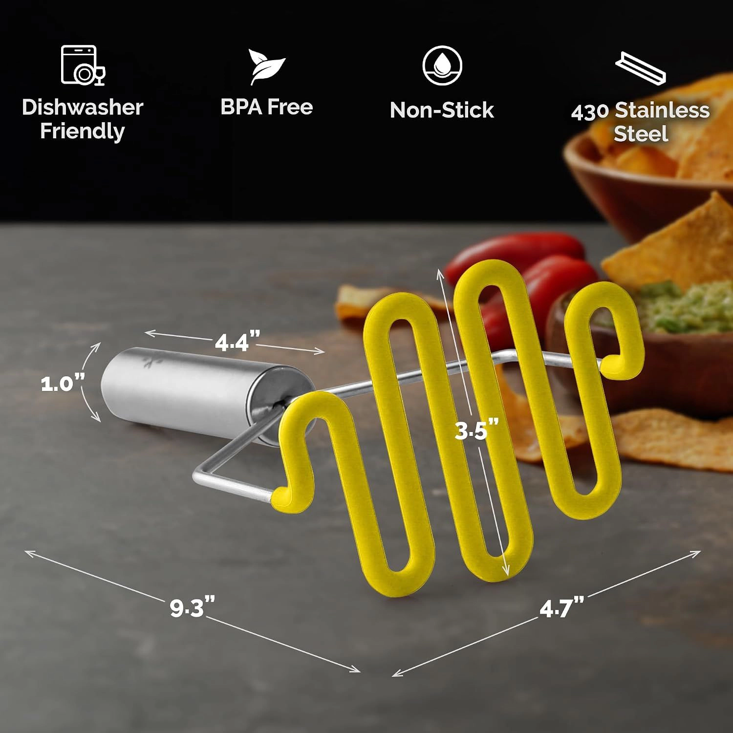 Zulay Kitchen Potato Masher with Premium Silicone Coated Stainless Steel Design