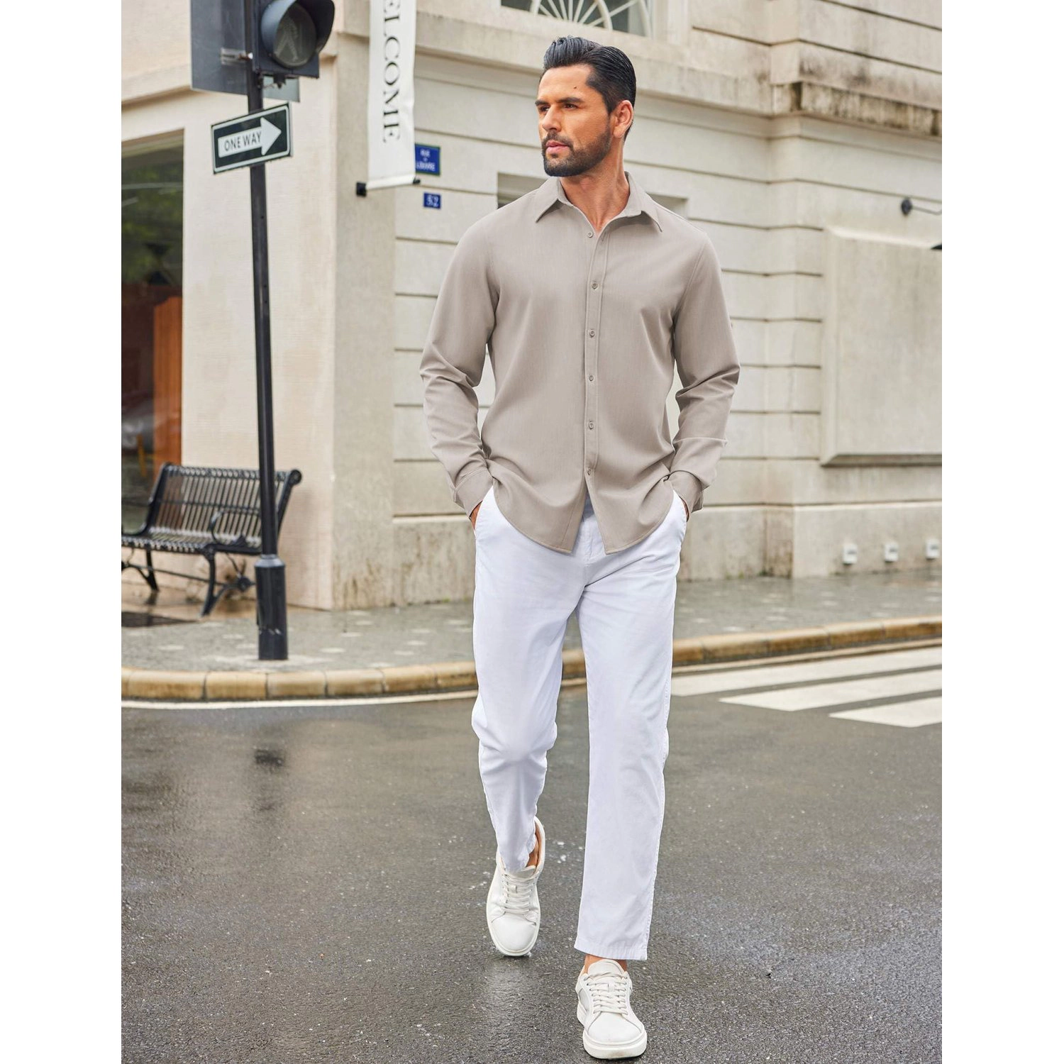 COOFANDY Mens Long Sleeve Dress Shirt Button Down Collar Chest Pocket Casual Tops