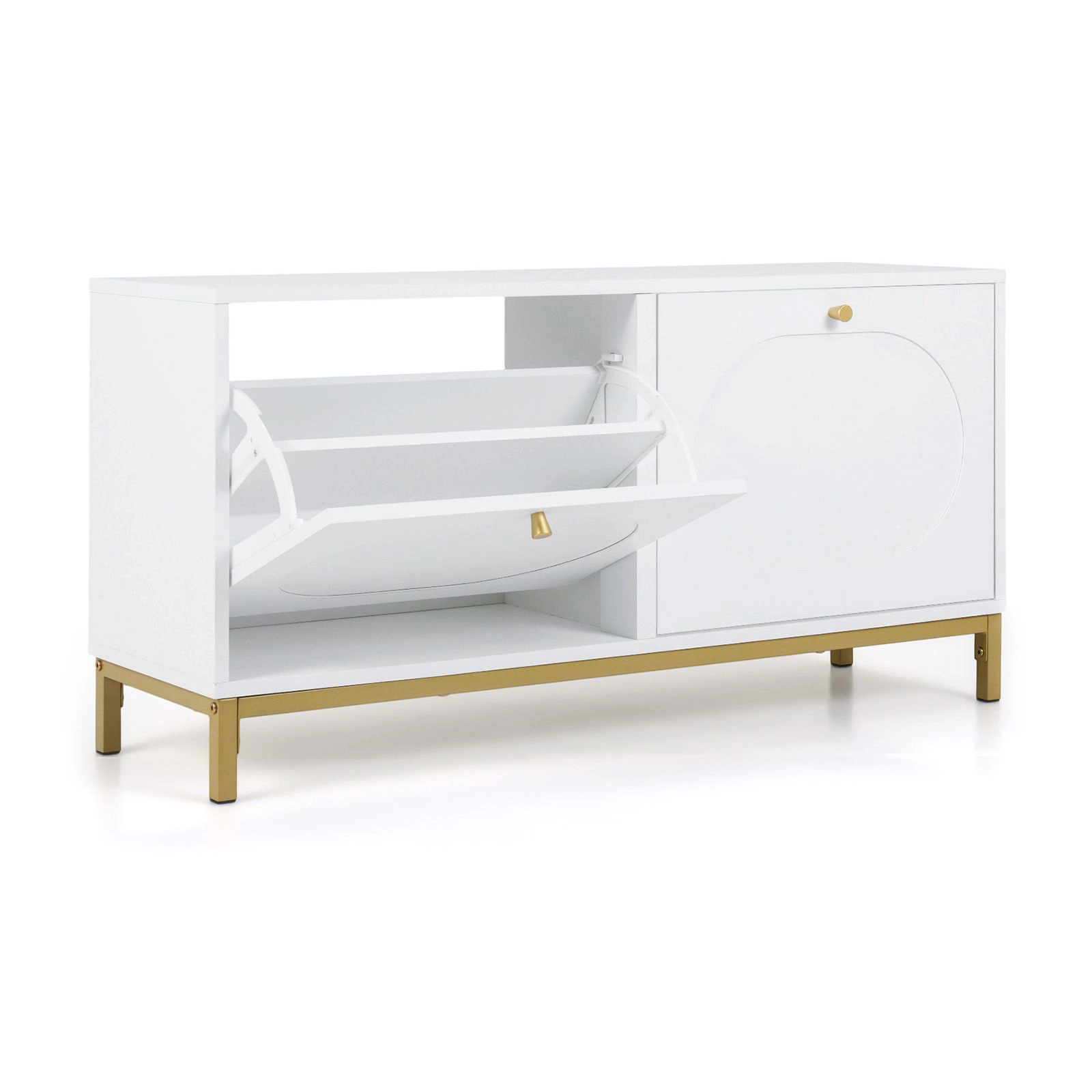 SlickBlue Entryway Shoe Cabinet Bench with 2 Flip Drawers and Shelves