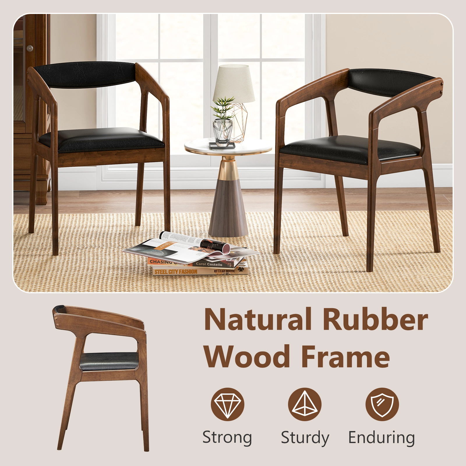 SUGIFT Upholstered Armchairs Set of 2 Dining Chairs Cozy Backrest & Padded Seat Cushion 265-lb Capacity Brown & Black