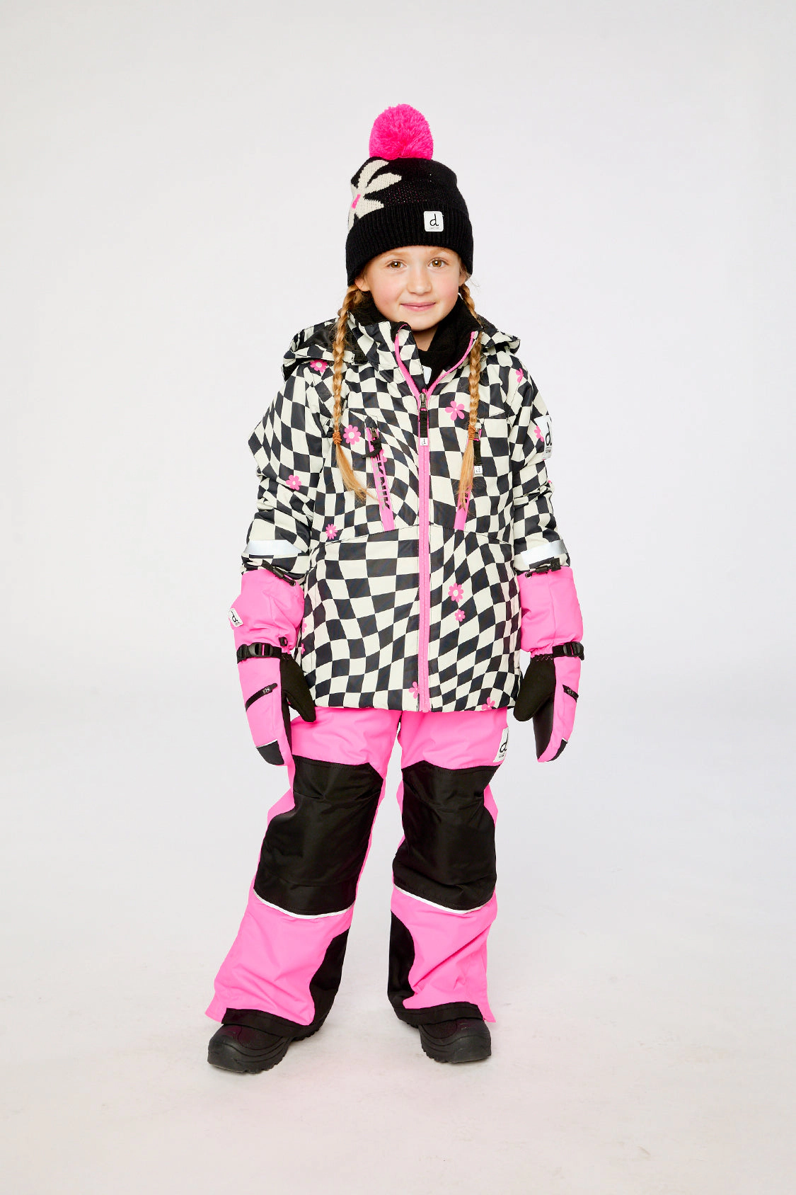 Deux par Girls Two Piece Teknik Checkered Print Snowsuit with Hooded Jacket and Snow Pants