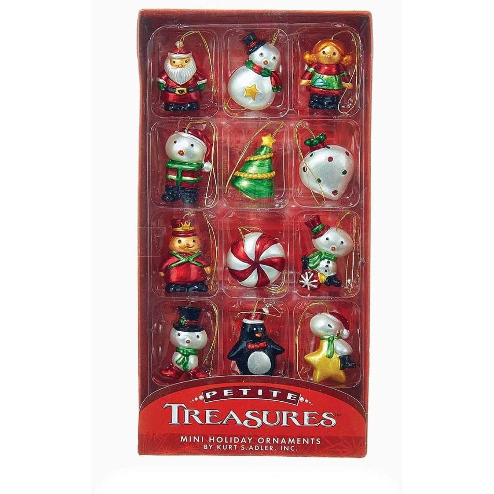 Kurt Adler Petite Treasures Miniature Christmas Tree Ornaments 12 Piece Set 1.25 inch