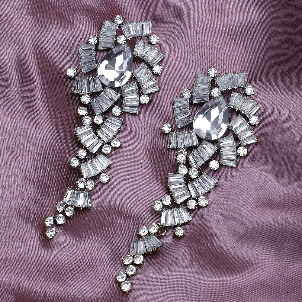 SOHI Women's Silver Embellished Drop Earrings