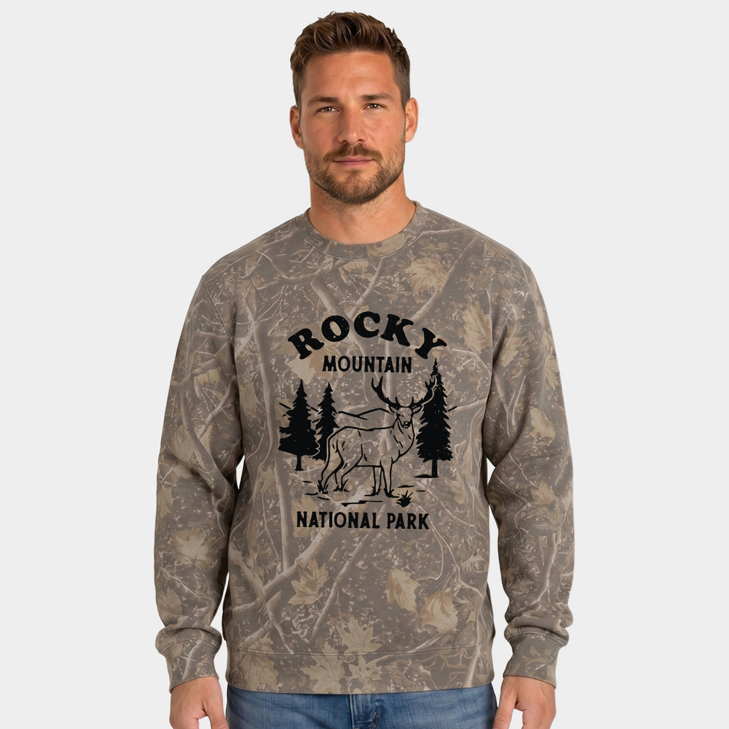 Simply Sage Market - Men's Camo Sweatshirt Vintage Rocky Mountain National Park