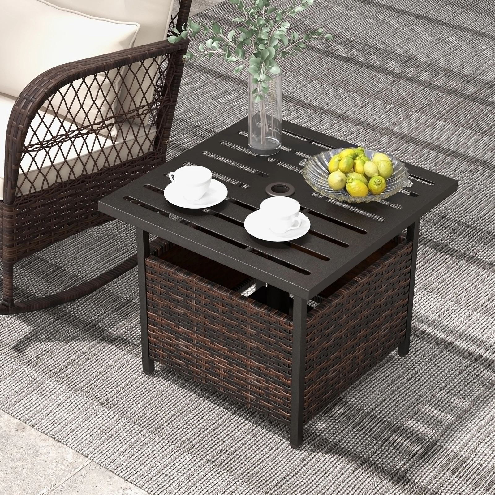 Hivvago Outdoor Patio Rattan Wicker Steel Side Deck Table