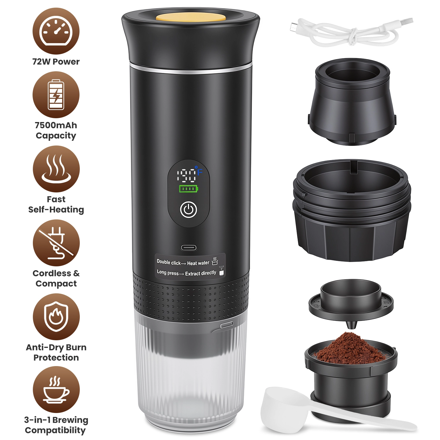 GBruno 3-in-1 Self-Heating Portable Espresso Machine