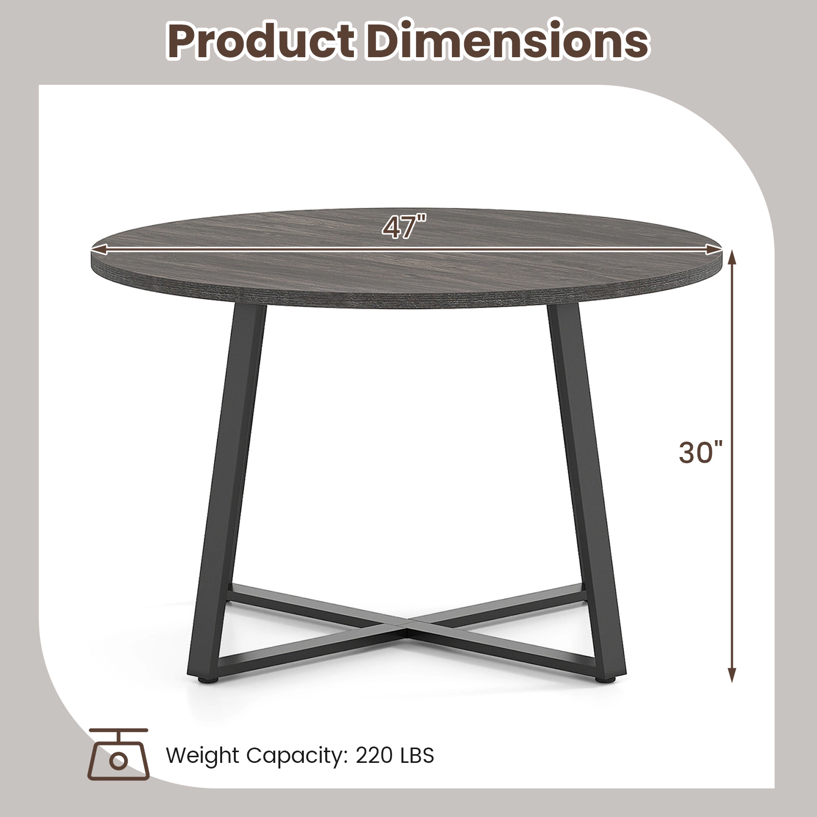 LJG 47 Inch Round Dining Table with Stable x-Shaped Base and Thickened Tabletop