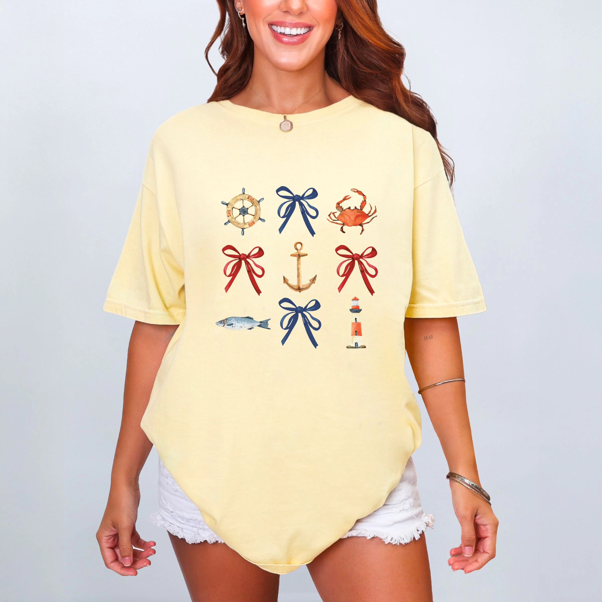 Simply Sage Market - Coquette Nautical Collage Women's Garment Dyed Graphic T-Shirt