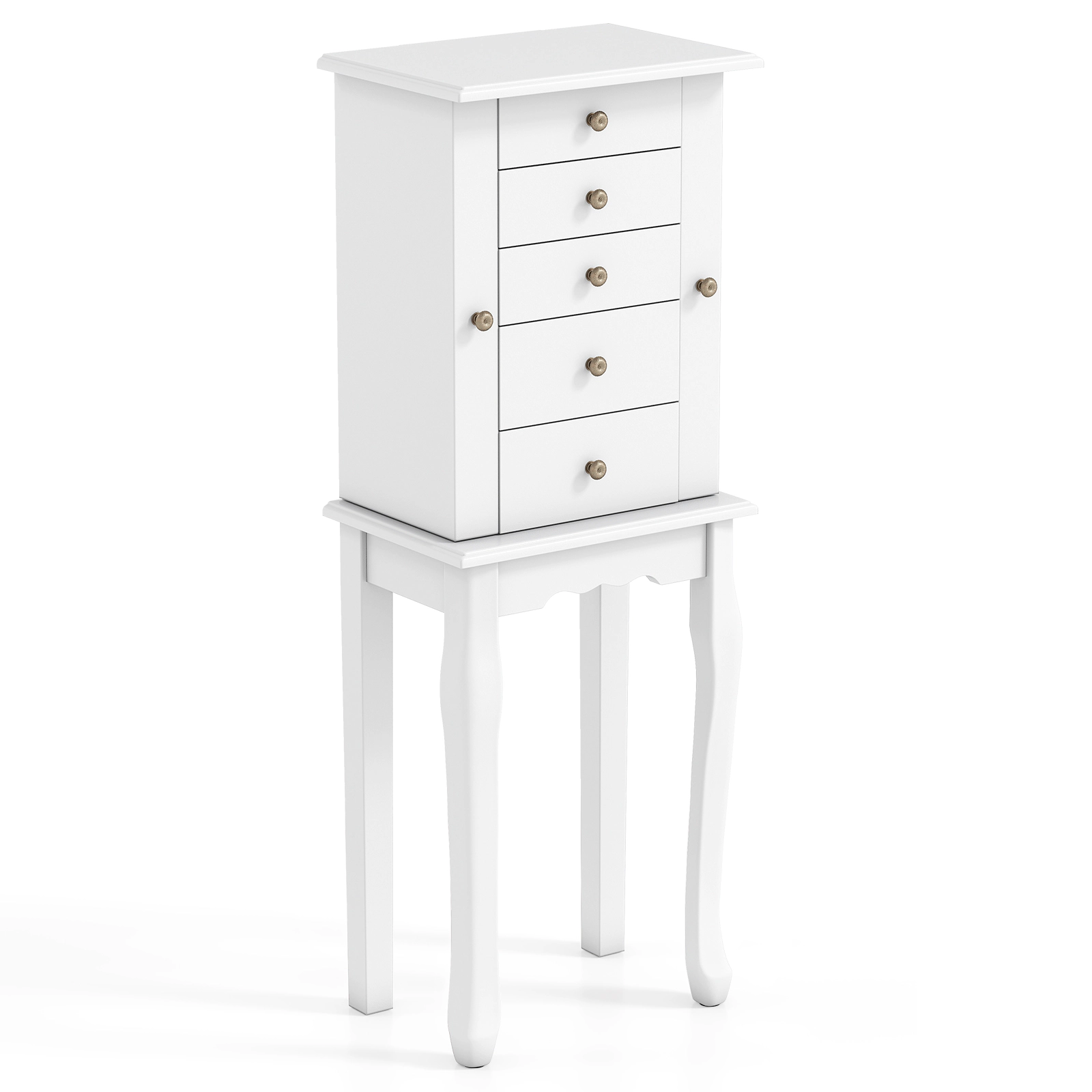 SUGIFT Standing Jewelry Cabinet White 34 in Armoire with 5 Drawers and Mirror