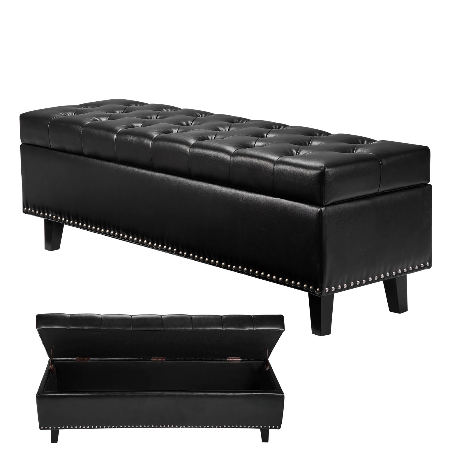 HONGGE Upholstered Leather Bench with Legs for Entryway, Shoe Bench Seat for Living Room, Dining Room, End of Bed