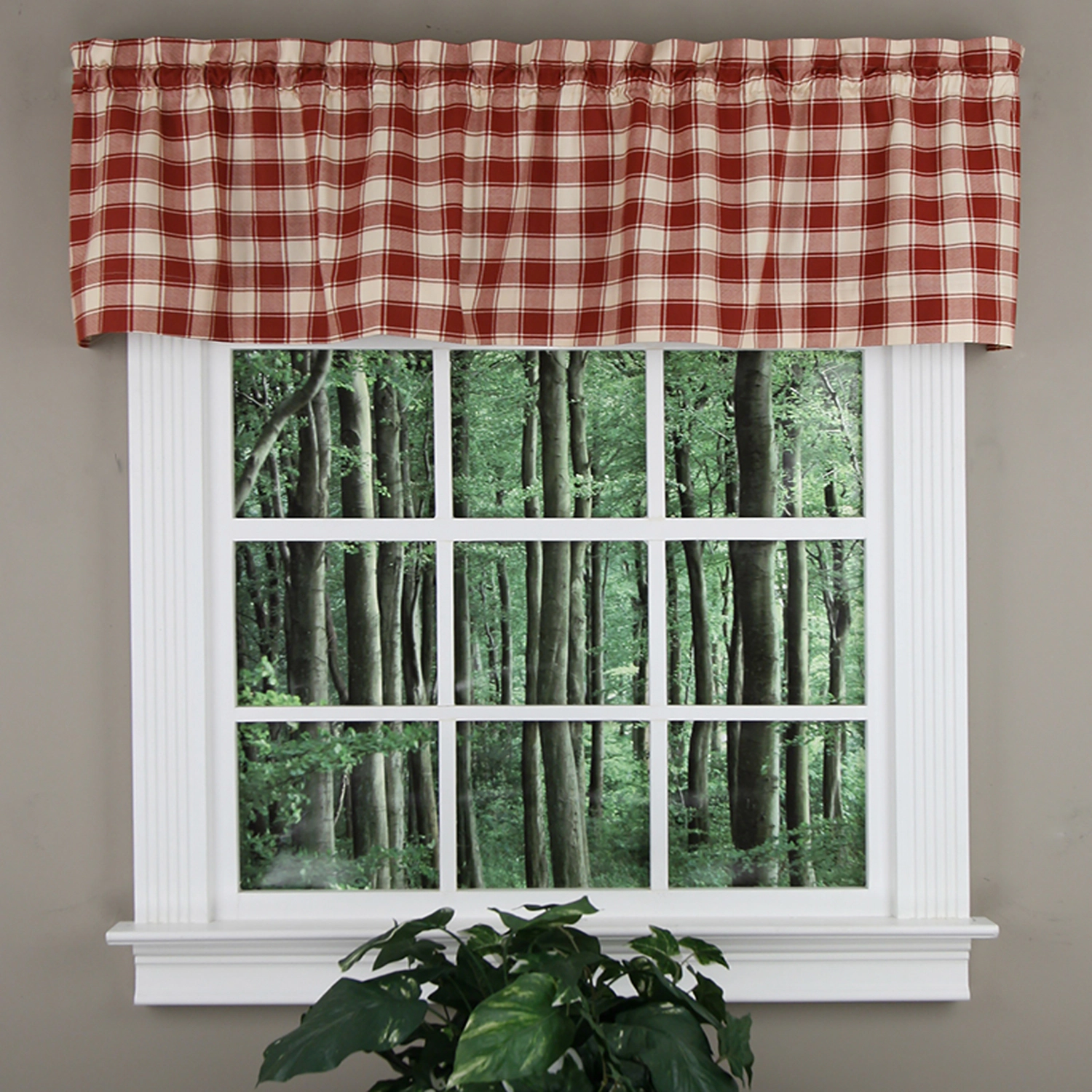 Ellis Curtain 50% Polyester 50% Cotton Country Check Tailored With 1.5" Rod Pocket Window Valance 58" x 15" Brick