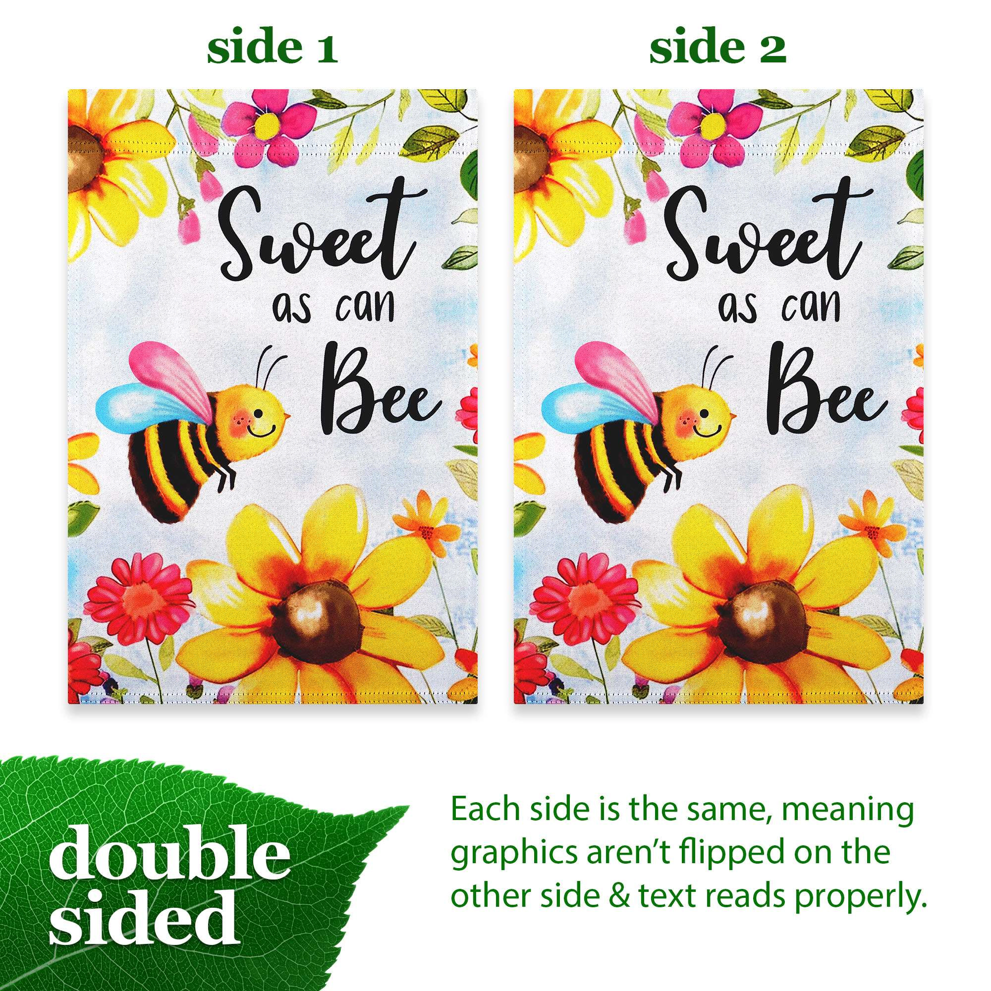 G128 Sweet Bee Flowers Double-Sided 12x18 Garden Flag, Spring Yard Decoration