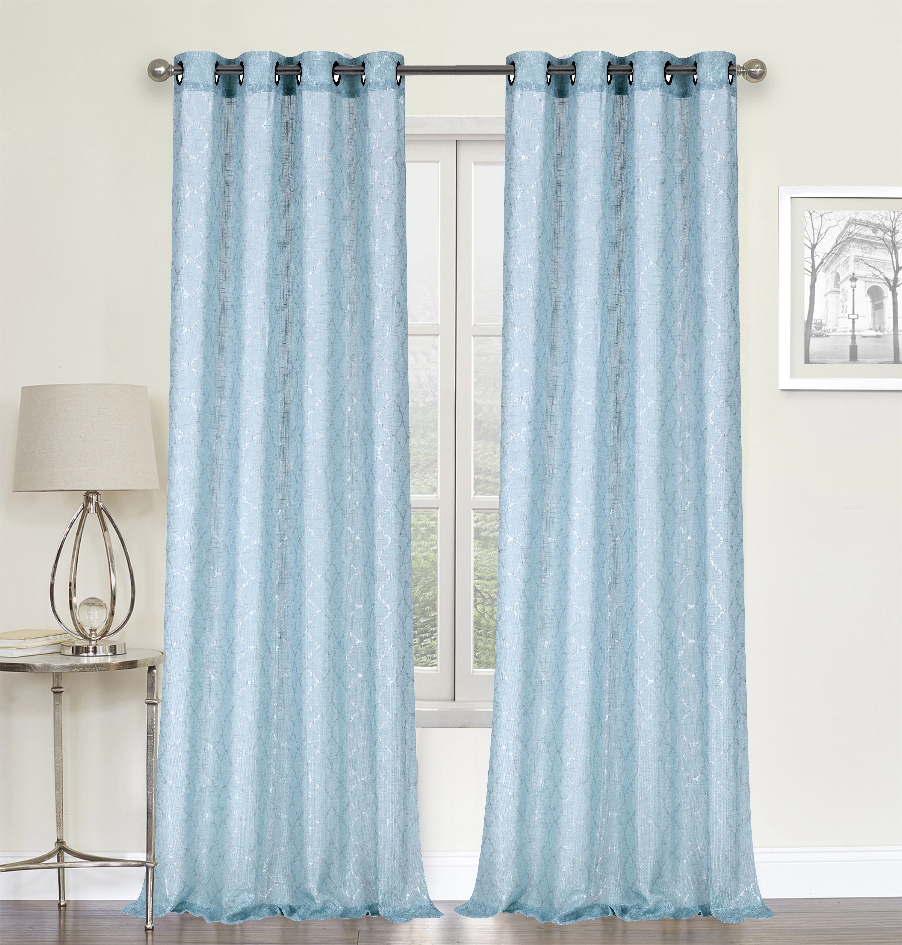 Kate Aurora Living 2 Pack Shabby Metallic Trellis Pastel Sheer Grommet Curtains