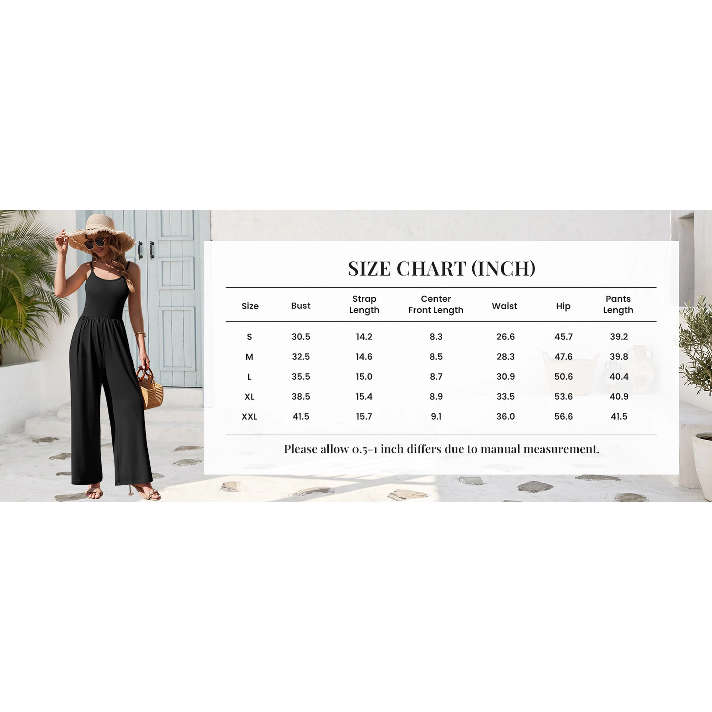 Ekouaer Women's Scoop Neck Spaghetti Strap Wide Leg Jumpsuit