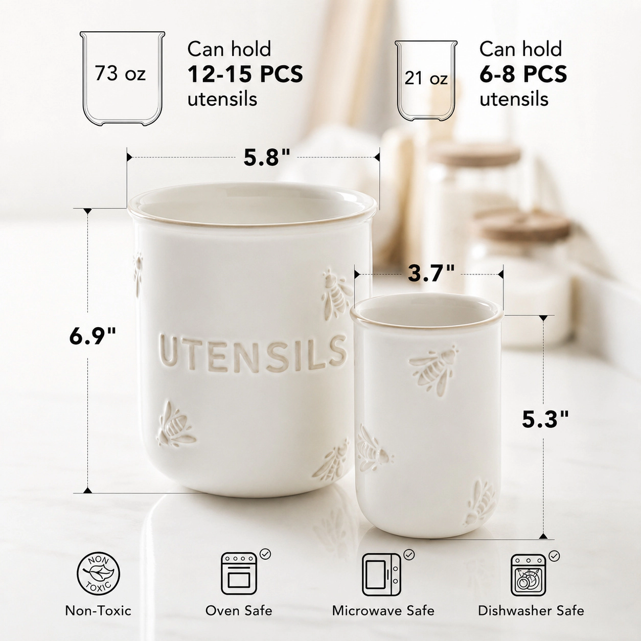 WZK Set of 2 Ceramic Farmhouse Kitchen Utensil Holder