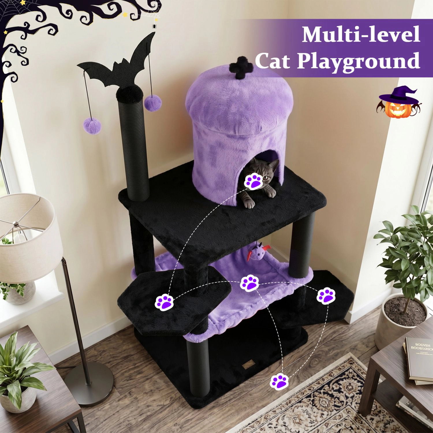 SlickBlue Gothic Cat Tower with Condo, Hammock and Scratching Posts