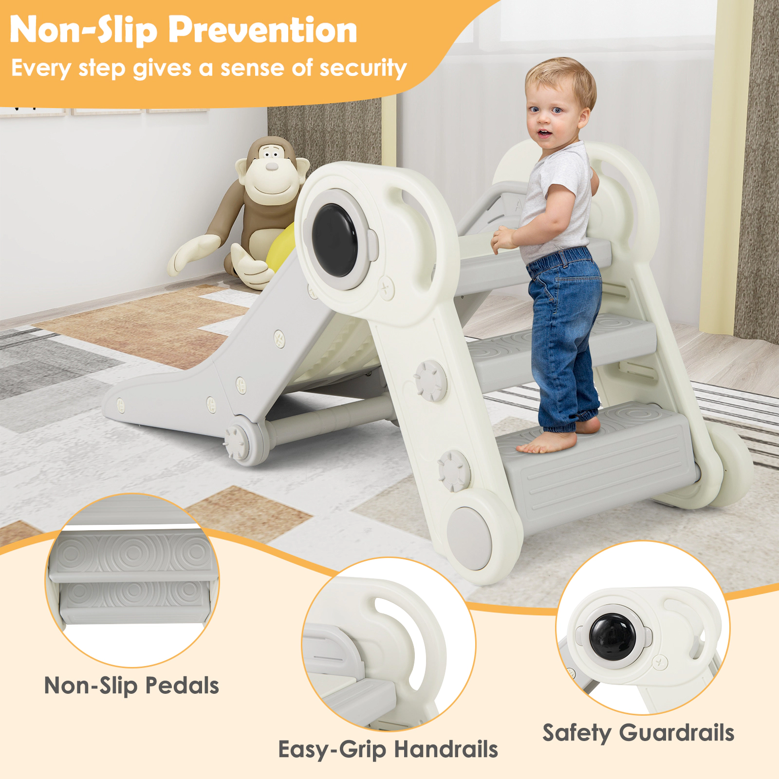 SUGIFT Gray 18 Months and Up 2 in 1 Baby Slide and Climber