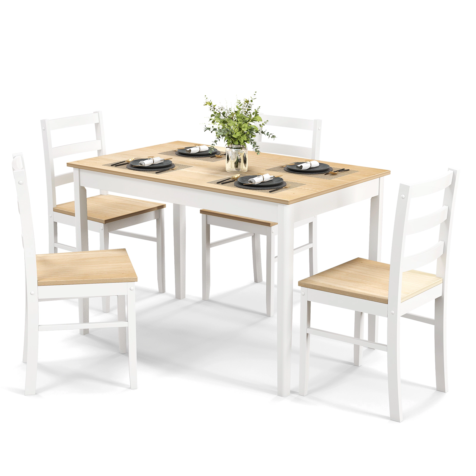 SUGIFT 5-Piece Wooden Dining Set with Rectangular Table and 4 Chairs 200/331-lb Capacity Natural and White