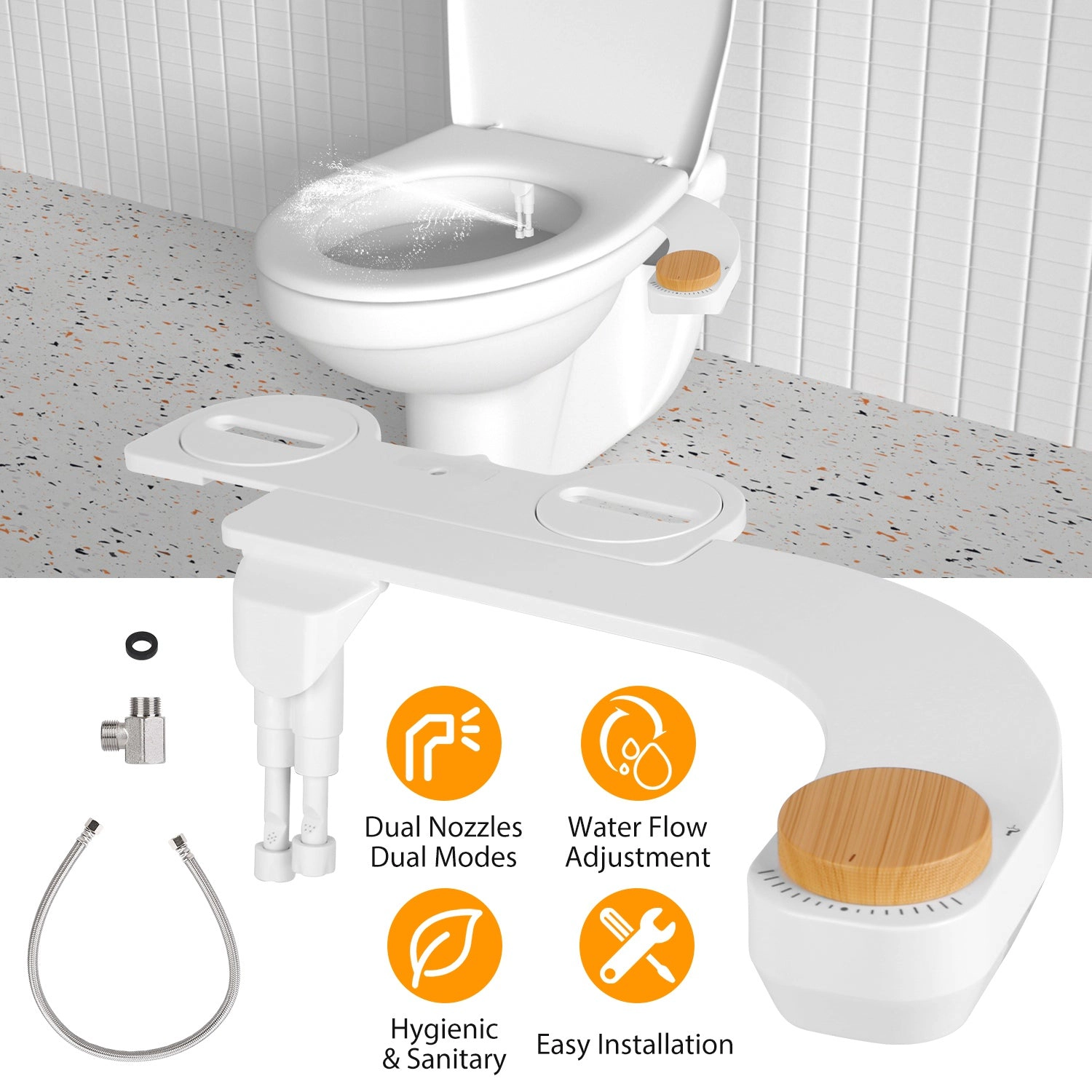 GBruno Non-Electric Dual Nozzle Bidet Attachment