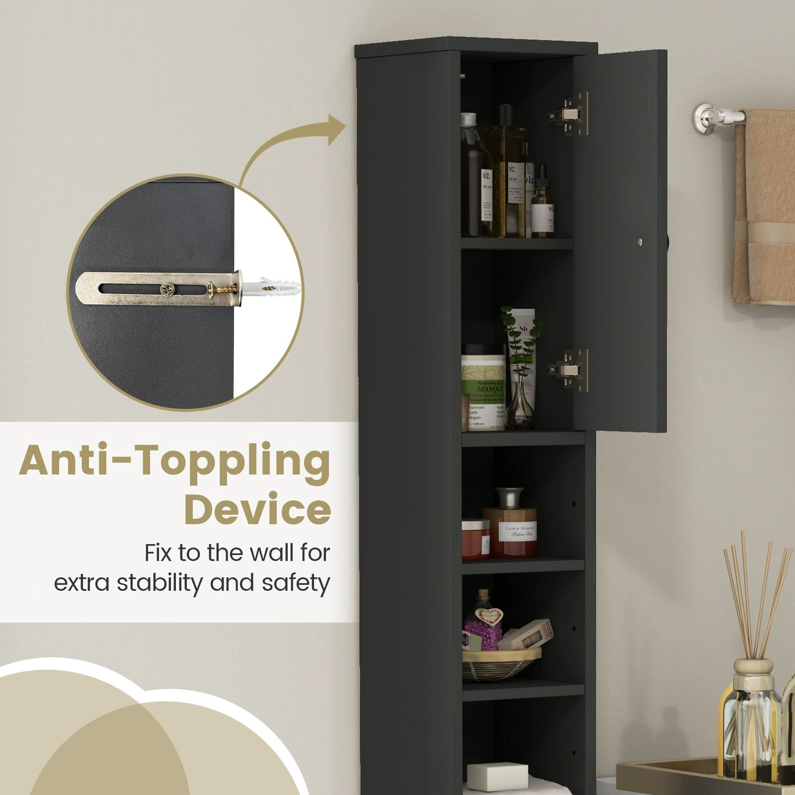SlickBlue Tall Narrow Bathroom Storage Cabinet with Drawer & Adjustable Shelves