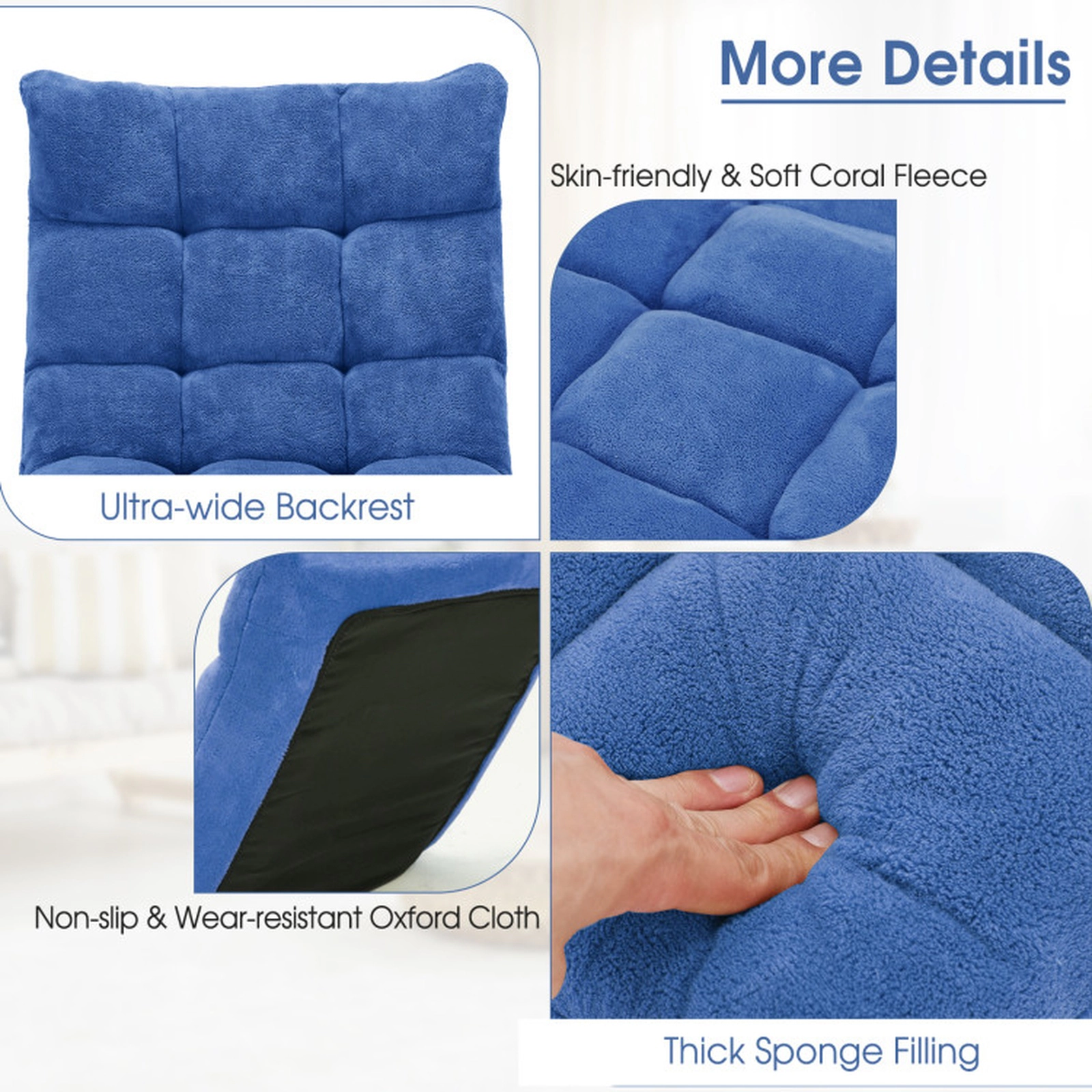 SUGIFT 14-Position Adjustable Cushioned Floor Chair 200-lb Seat Capacity 77-lb Backrest Capacity Blue