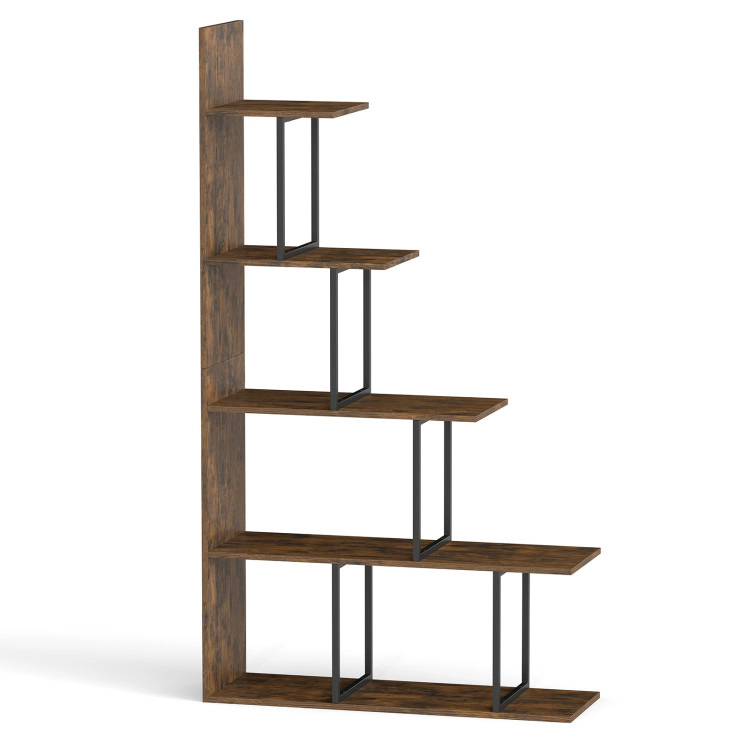 Hivvago 5-Tier 62 Inch Tall Stepped Bookshelf with Heavy Duty Metal Frame