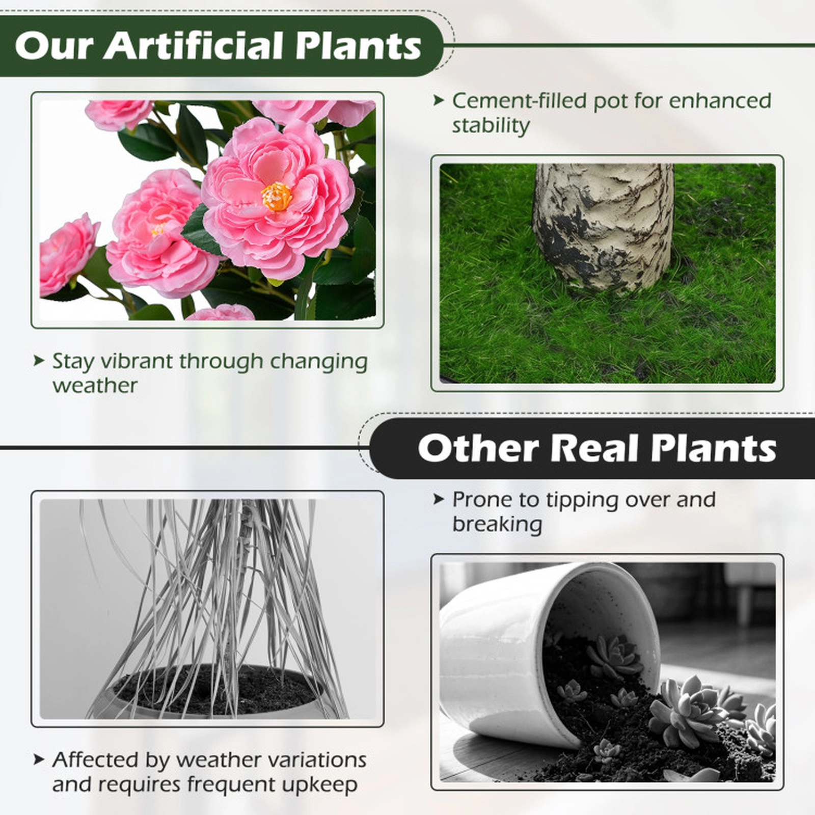 SUGIFT 39.5-in Cement-Filled Pot Silk Blossoms PE Trunk Artificial Camellia Tree 6-in x 5-in Pot 6.5-lb Pink