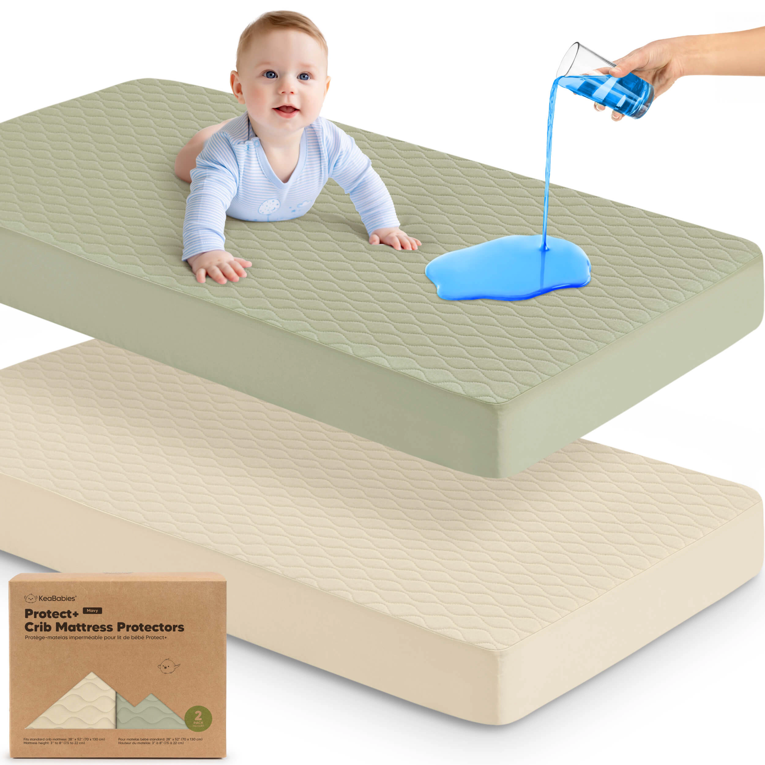 KeaBabies -Pack Mavy Protect+ Waterproof Crib Mattress Protector