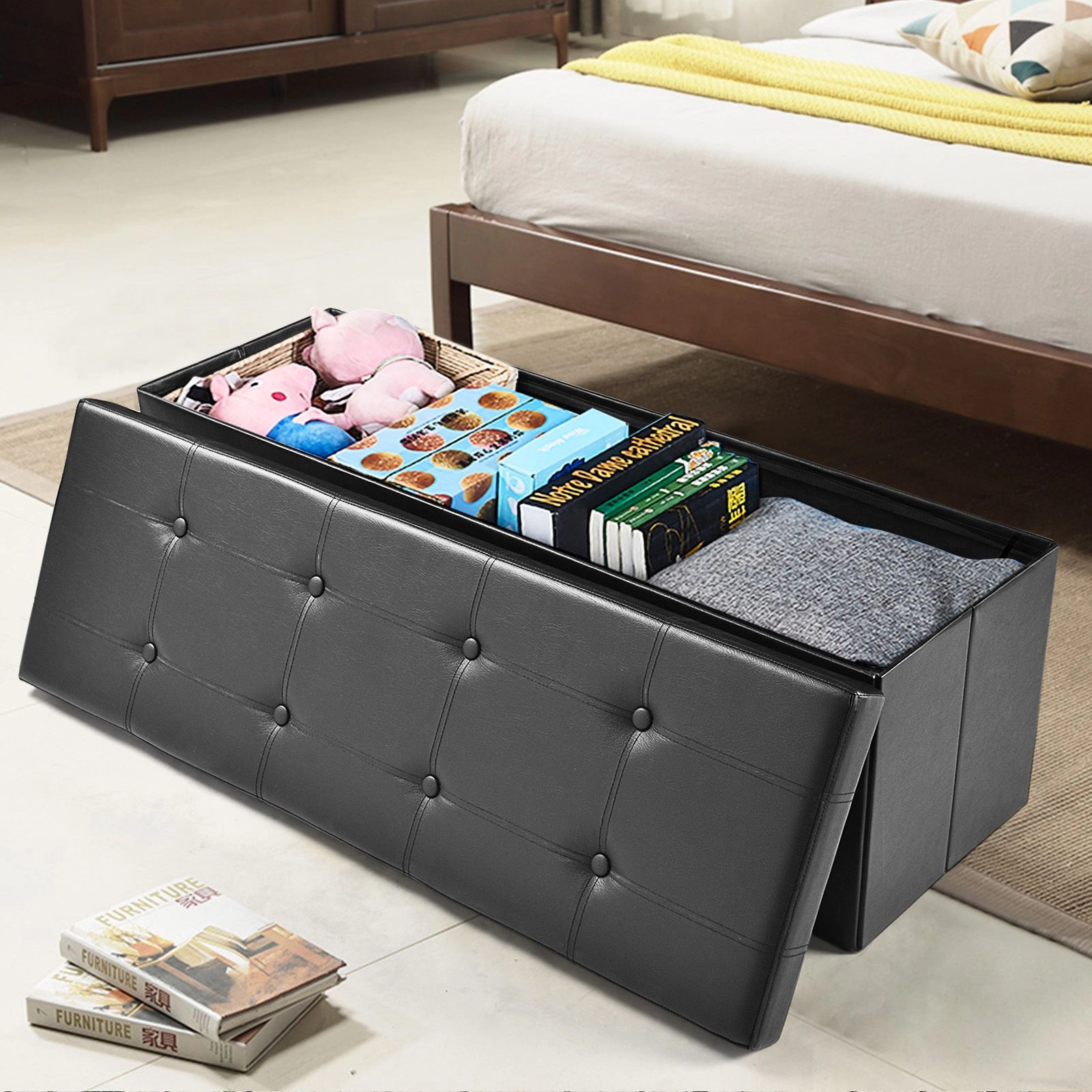 SlickBlue Tufted Folding Storage Ottoman Bench with 660 lb Capacity