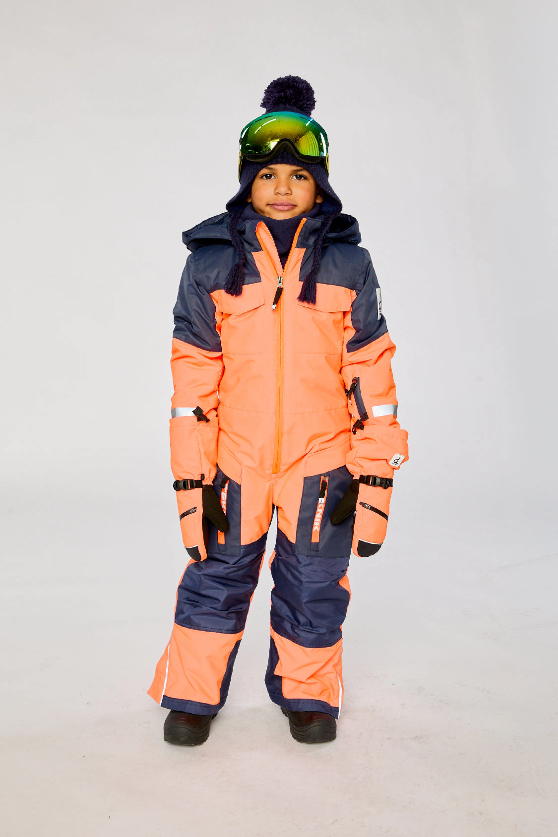 Deux par Boys One Piece Teknik Hooded Snowsuit with Expandable Sleeves