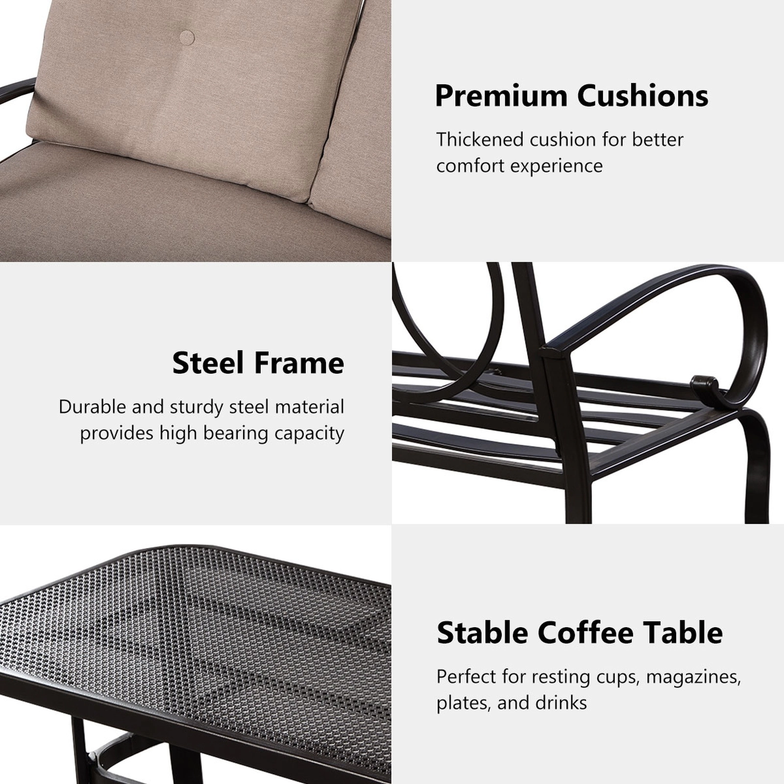 SUGIFT Patio Conversation Loveseat and Coffee Table Set 550-lb Capacity Beige