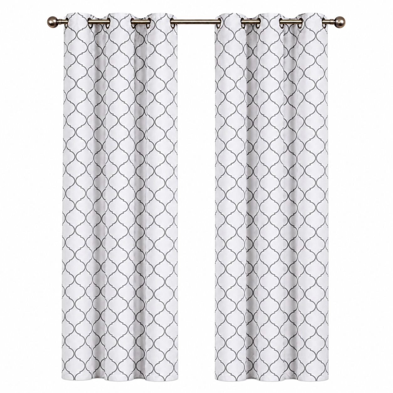 Kate Aurora Contemporary Living 2 Pack Gray And White Trellis Clover Window Curtains - 38 in. W x 84 in. L