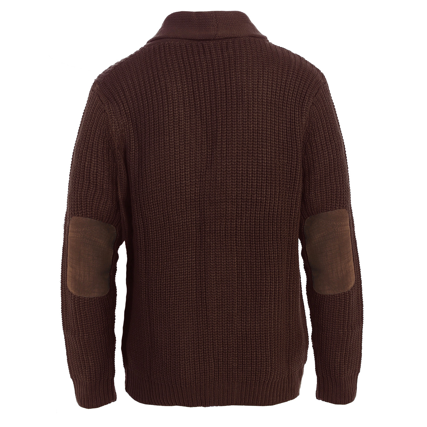 Gioberti Men's Heavy Weight Shawl Collar Knitted Regular Fit Cardigan With Faux Suede Elbow Patch