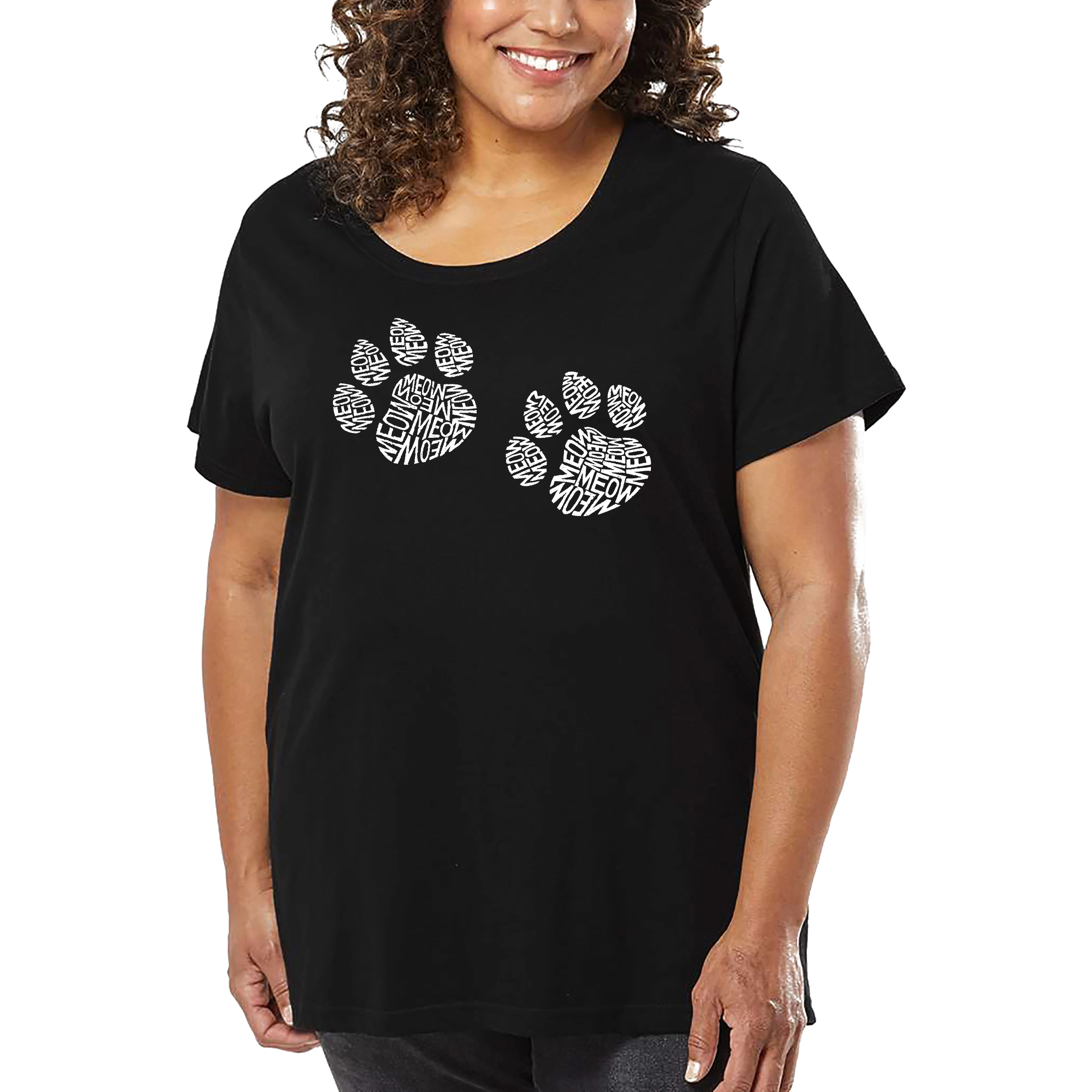 LA Pop Art Women's Plus Word T-Shirt - Meow Cat Prints