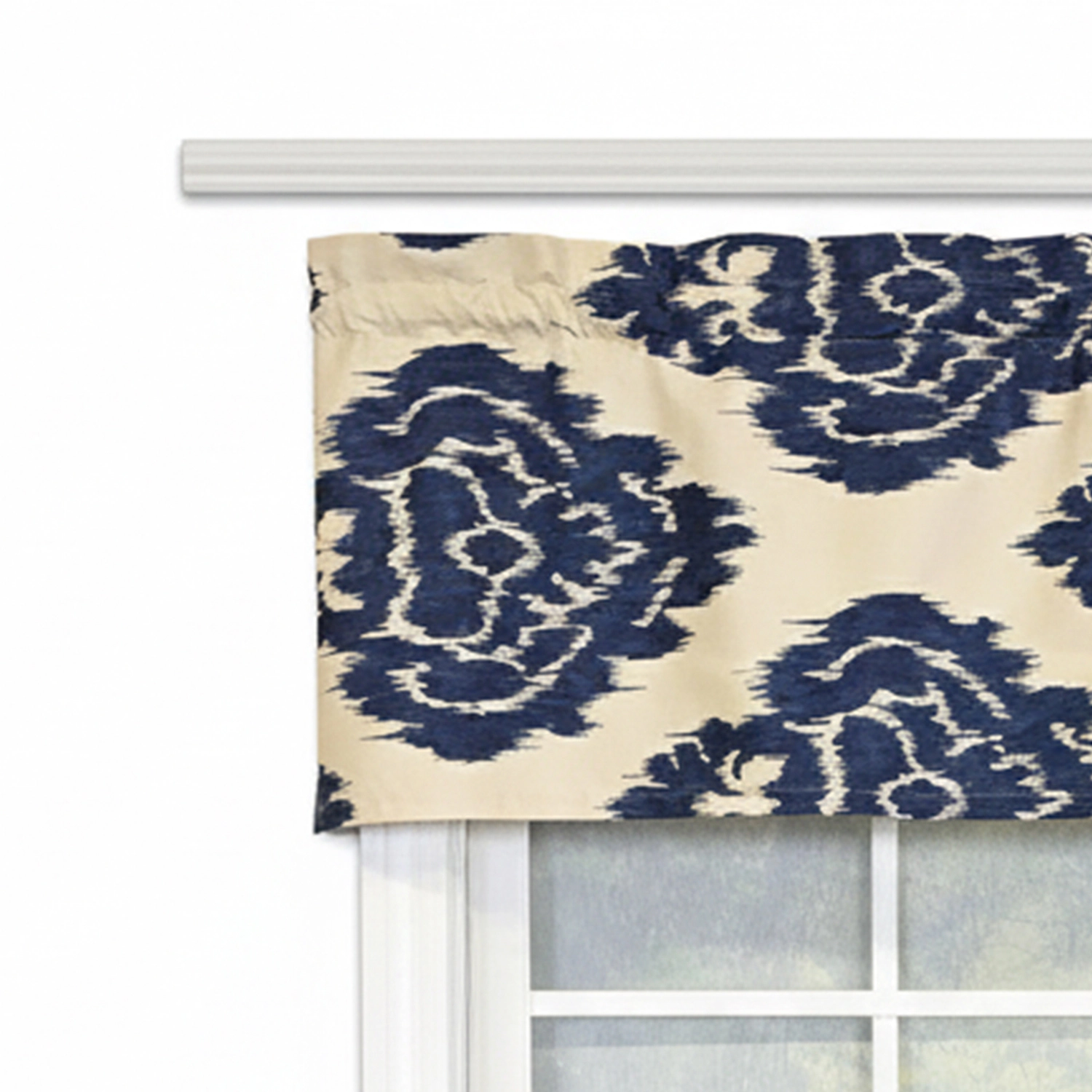 RLF Home 100% Cotton High Quality Flame Tailored Window Valance with 1.5" Rod Pocket 50" W X 12" L Navy