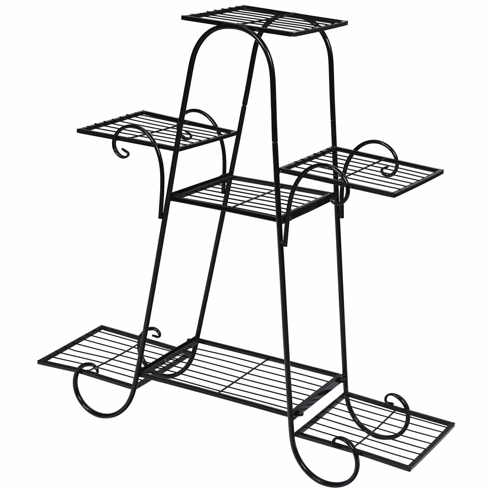 Slickblue Black Iron 7 Tier Plant Stand Vertical Flower Rack for Balcony Patio Garden Display