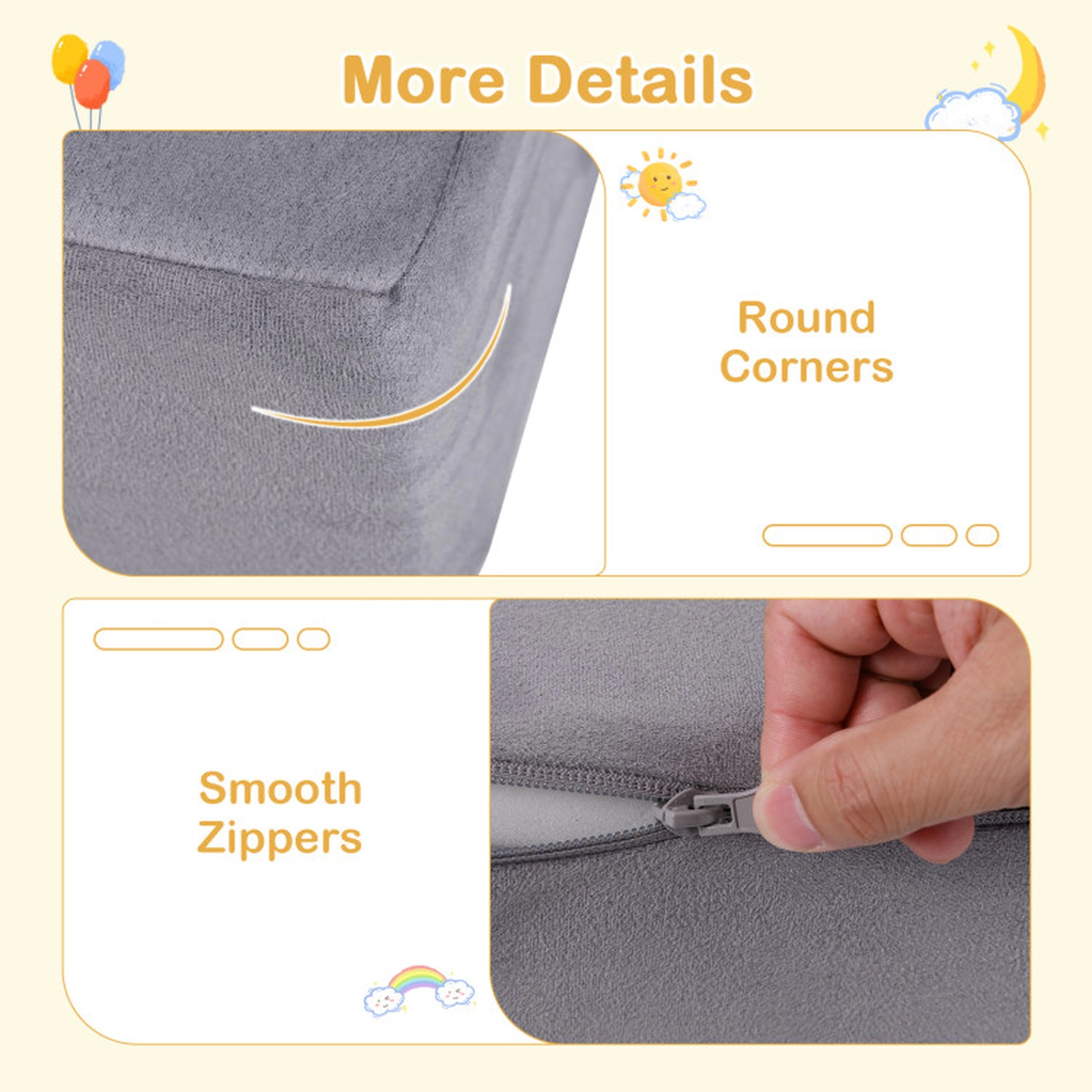 SUGIFT 9-Piece Gray Suede Stackable Foam Climbing Blocks and Crawl Playset with Machine Washable Covers