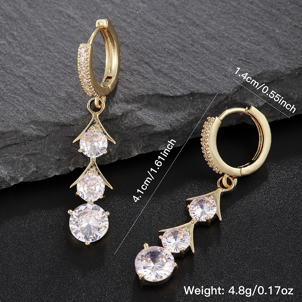 Gradient Round Cubic Zirconia Tassel Drop Huggie Earring