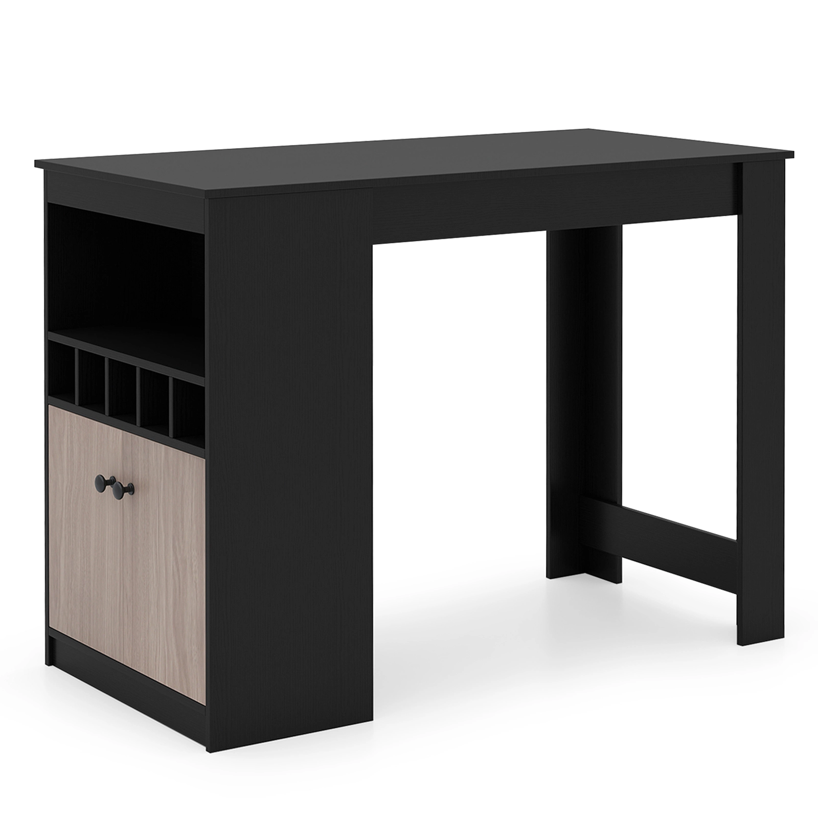 SUGIFT 48-in Counter-Height Bar Table with 2-Door Cabinet and 5-Bottle Wine Rack