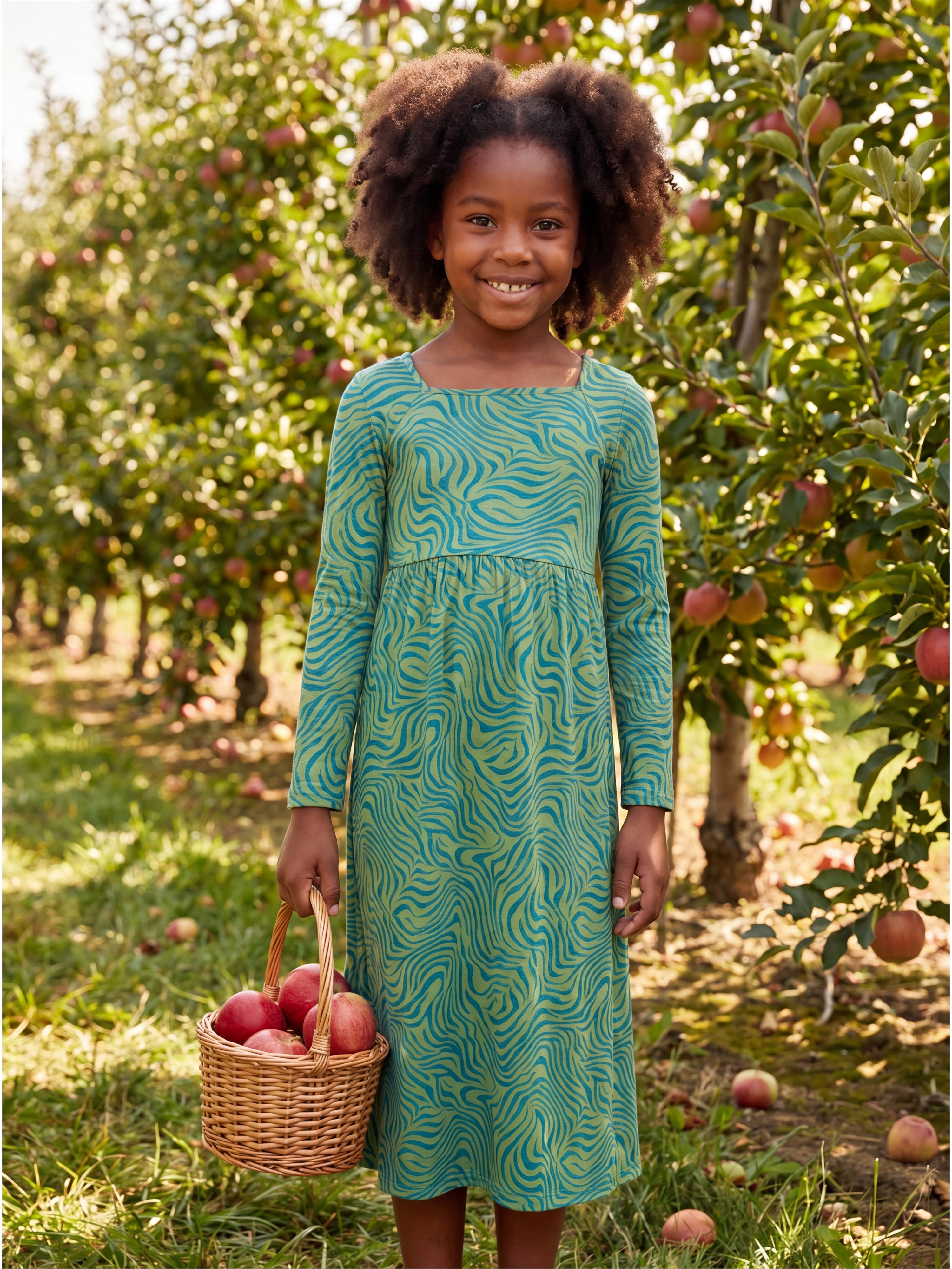 24sevenKid Green Print Girls Long Sleeve Maxi Dress