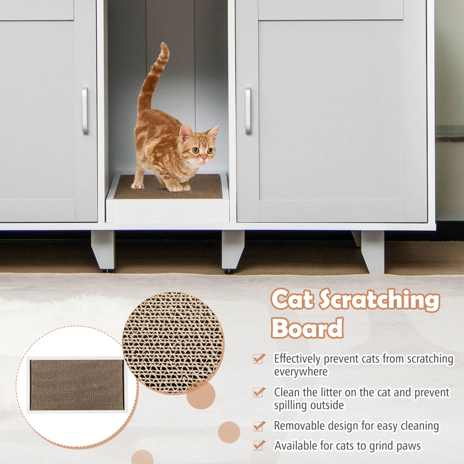 SUGIFT Gray 2-Door Cat Litter Box Enclosure with Scratching Board 47.5-in W 20.5-in D 25.5-in H 88-lb Per Shelf