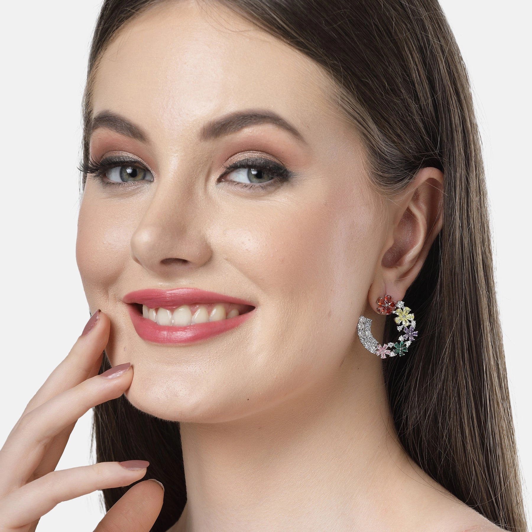 AGP PARIS Womens Diva Collection Dainty Floral Hoop Earrings