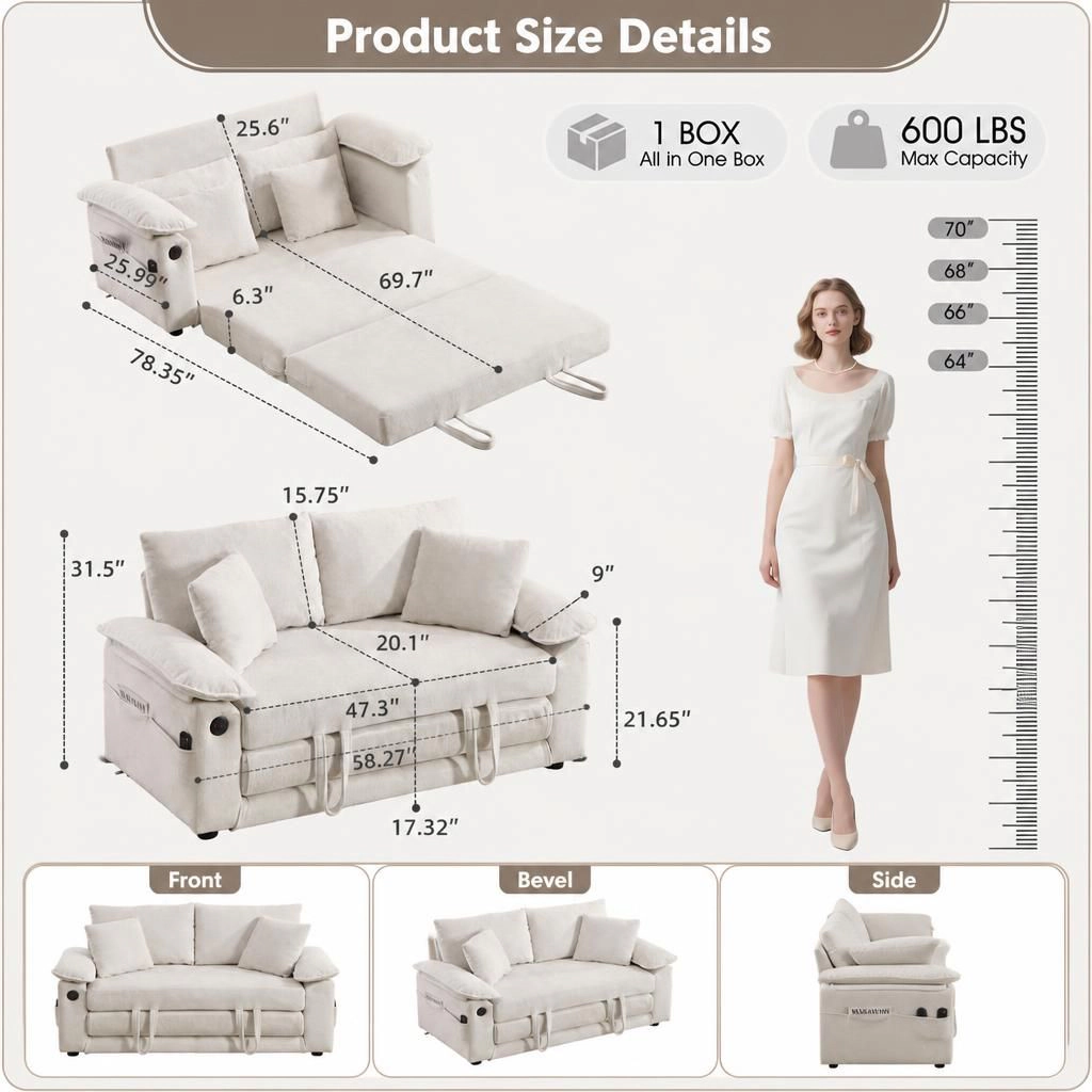 GOODSILO Convertible Chenille Upholstered Sofa Bed Functional Seating