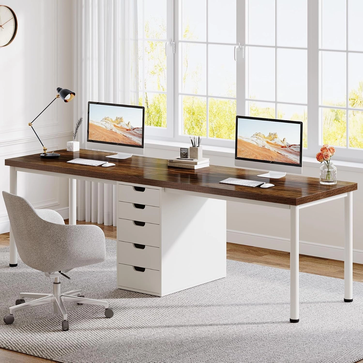 Tribesigns Farmhouse Wood Desk with Drawers