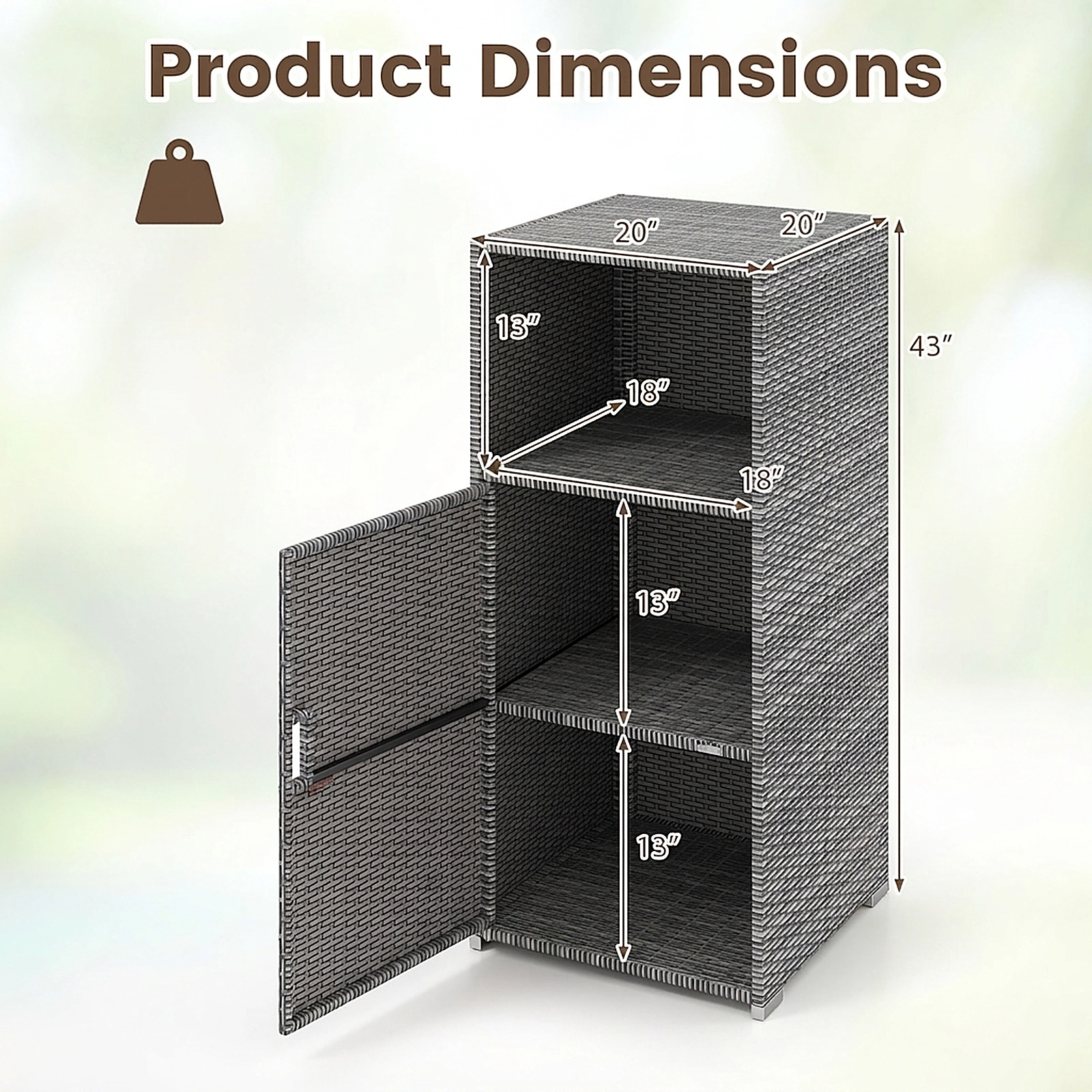 SUGIFT Gray Hand-Woven PE Rattan Outdoor Storage Cabinet with Door Open Compartment and 66-lb Tiers