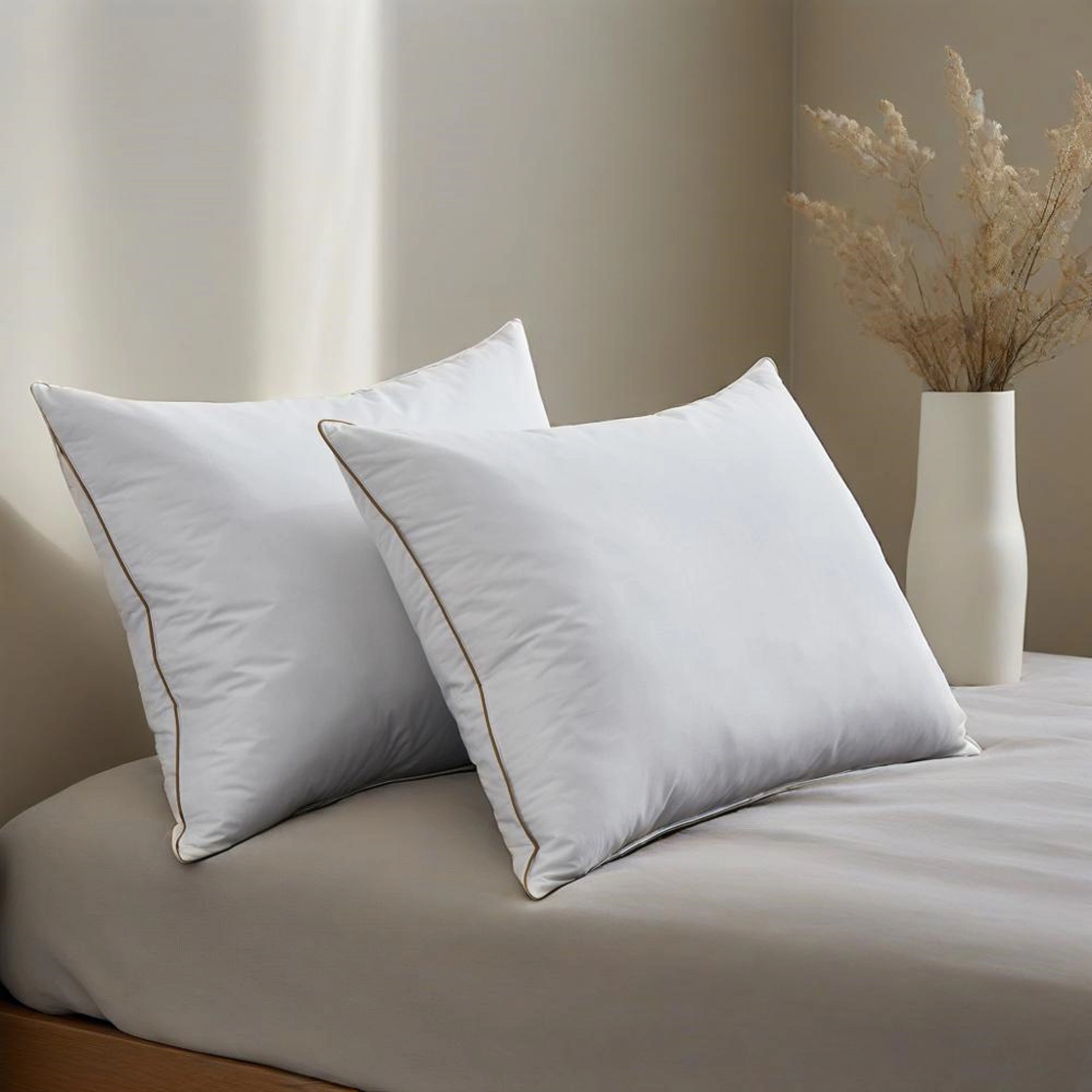 Unikome 100% Cotton Quilted Goose Feather Pillow Set of 2, Soft Support Bed Pillows
