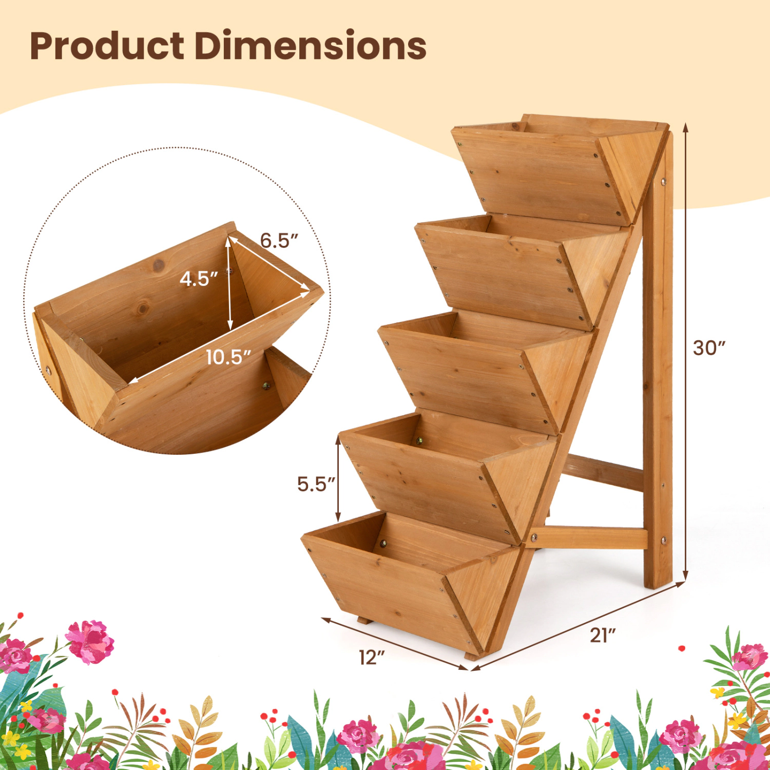 LJG -tier Vertical Raised Garden Bed Wood Elevated Planter Box with Legs