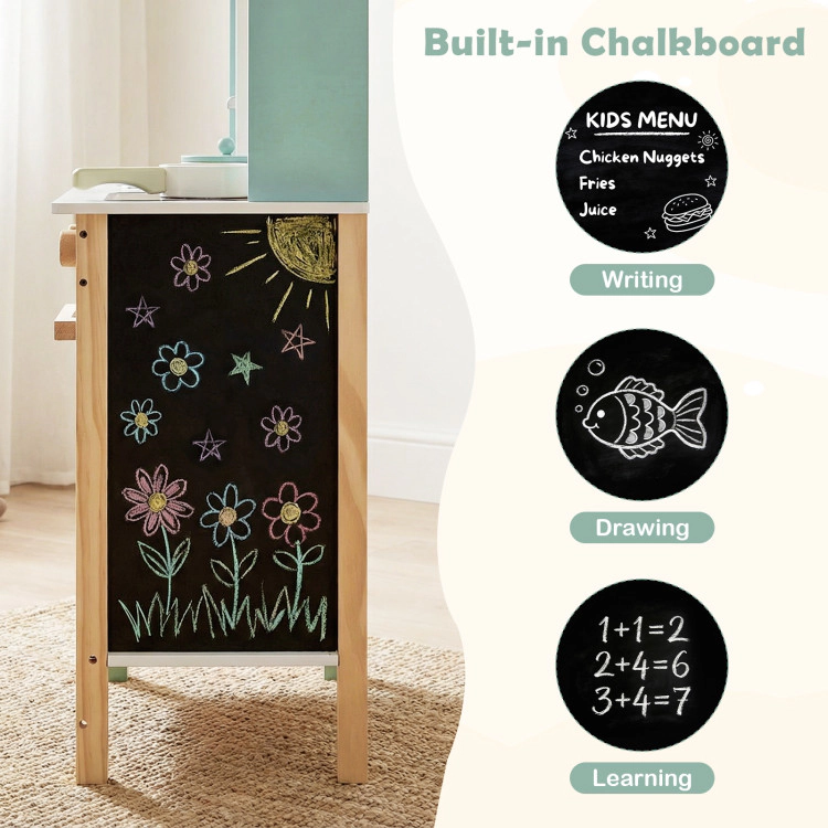 Hivvago Play Kitchen Wooden Toy Playset with Chalkboard Birthday Gift for Kids Aged 3 +